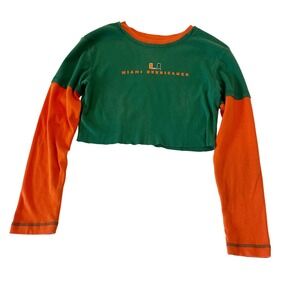 Vintage Miami Hurricanes Y2K Cropped Long Sleeve T-Shirt Layered Size Small